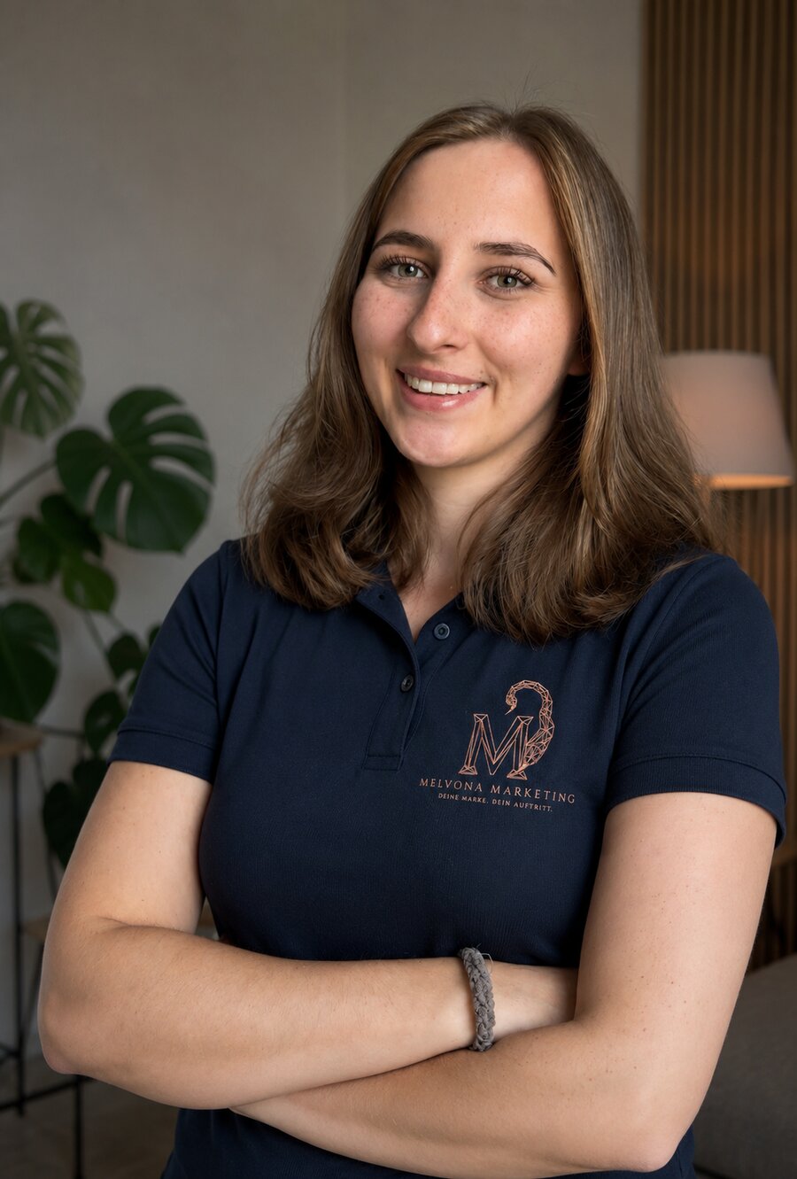 Gründerin von Melvona Marketing im Melvona-Poloshirt